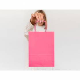 Bolsa papel q-connect celulosa rosa xs con asa retorcida 180x240x80 mm