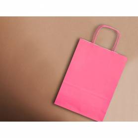 Bolsa papel q-connect celulosa rosa xs con asa retorcida 180x240x80 mm