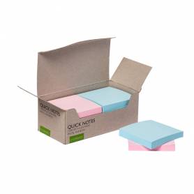 Bloc de notas adhesivas quita y pon q-connect 76x76 mm 100% papel reciclado colores pasteles en caja de carton