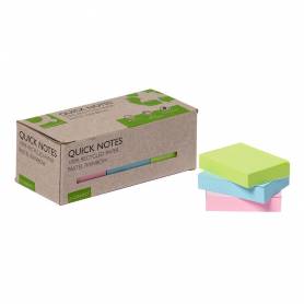 Bloc de notas adhesivas quita y pon q-connect 38x51 mm 100% papel reciclado colores pasteles en caja de carton