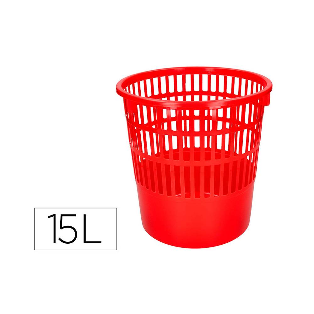 Papelera plastico q-connect 15 litros color rojo 285x290 mm