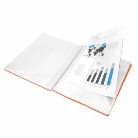 Carpeta liderpapel escaparate con espiral 50 fundas polipropileno din a4 naranja