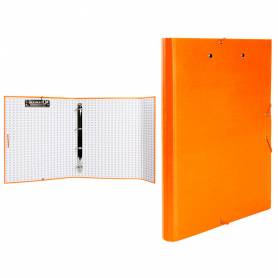 Carpeta de 4 anillas 25mm redondas liderpapel folio carton forrado paper coat naranja con miniclip y solapas