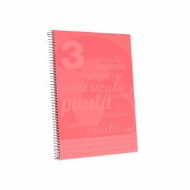 Cuaderno espiral liderpapel folio pautaguia tapa plastico 80h 75gr cuadro pautado 3mm con margen color rojo