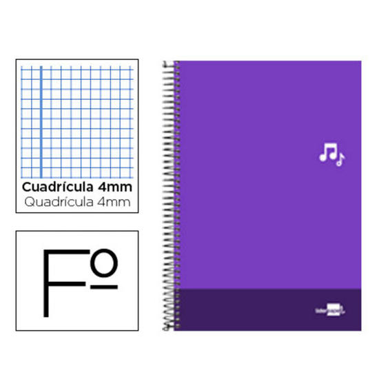 Cuaderno espiral liderpapel folio discover tapa blanda 80h 80 gr cuadro 4mm con margen color violeta