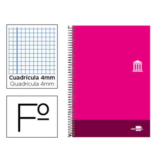 Cuaderno espiral liderpapel folio discover tapa blanda 80h 80 gr cuadro 4mm con margen color rosa