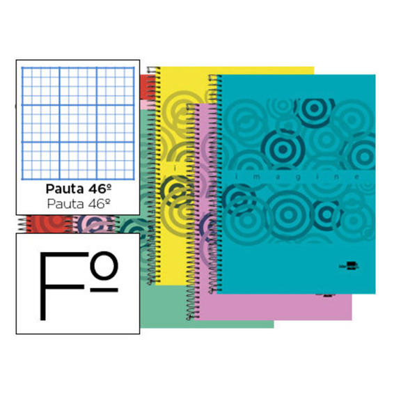 Cuaderno espiral liderpapel folio imagine tapa plastico 80h 60 gr rayado nº 46 colores surtidos