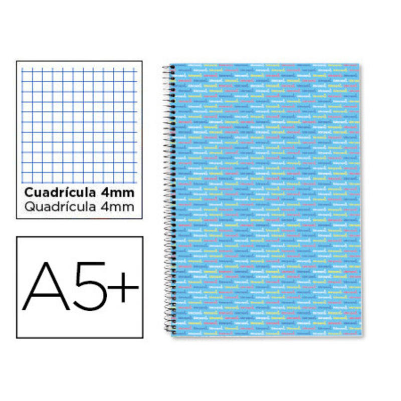 Cuaderno espiral liderpapel cuarto multilider tapa forrada 80h 80 gr cuadro 4mm con margen celeste