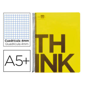 Cuaderno espiral liderpapel cuarto think tapa plastico 80h 80 gr cuadro 4mm con margen color amarillo
