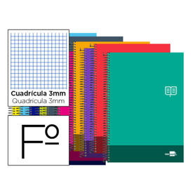 Cuaderno espiral liderpapel folio discover tapa blanda 80h 80 gr cuadro 3 mmcon margen colores surtidos