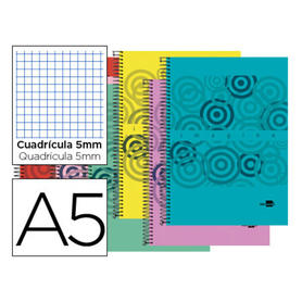 Cuaderno espiral liderpapel a5 micro imagine tapa plastico 160h 60 gr cuadro5mm 5 banda6 taladros colores surtidos