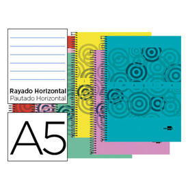 Cuaderno espiral liderpapel a5 micro imagine tapa plastico 160h 60 gr horizontal 5 banda6 taladros colores surtidos