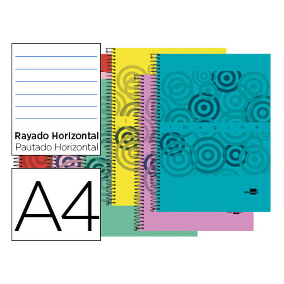 Cuaderno espiral liderpapel a4 micro imagine tapa plastico 160h 60 gr horizontal 5 banda4 taladros colorres surtidos