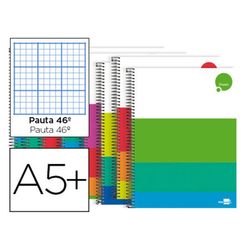 Cuaderno espiral liderpapel cuarto dream tapa dura 80h 80 gr rayado nº 46 colores surtidos