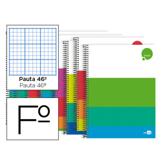 Cuaderno espiral liderpapel folio dream tapa dura 80h 80 grayado nº 46 colores surtidos