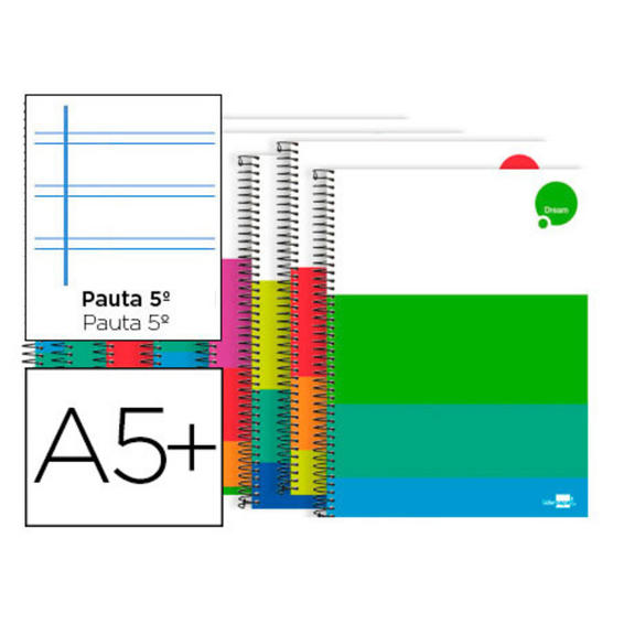 Cuaderno espiral liderpapel cuarto dream tapa dura 80h 80 gr pauta 2,5mm con margen colores surtidos