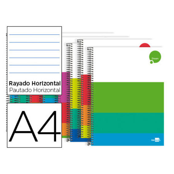 Cuaderno espiral liderpapel a4 micro dream tapa dura 140h 80 gr horizontal 5 bandas 4 taladros colores surtidos