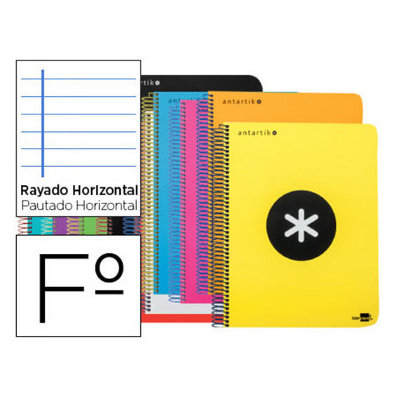 Cuaderno espiral liderpapel folio antartik tapa dura 80h 100 gr horizontal con margen colores surtidos