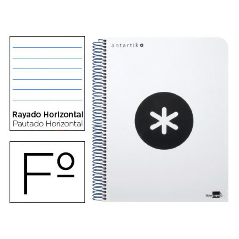 Cuaderno espiral liderpapel folio antartik tapa dura 80h 100 gr horizontal con margencolor blanco