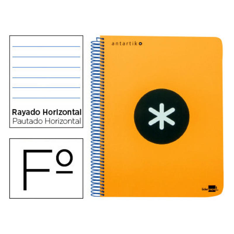 Cuaderno espiral liderpapel folio antartik tapa dura 80h 100 gr horizontal con margencolor naranja fluor