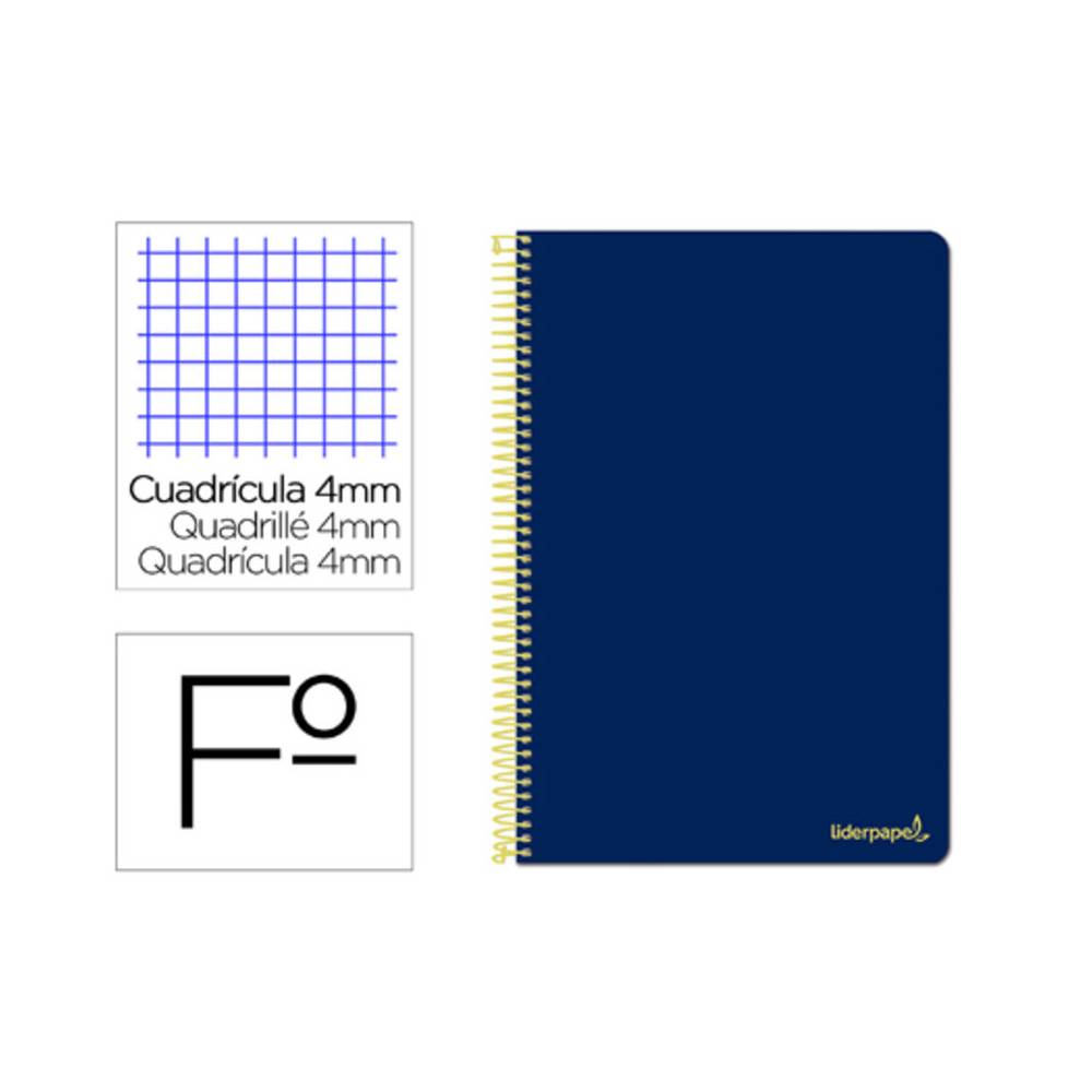 Cuaderno espiral liderpapel folio smart tapa blanda 80h 60gr cuadro 4mm con margen color azul oscuro