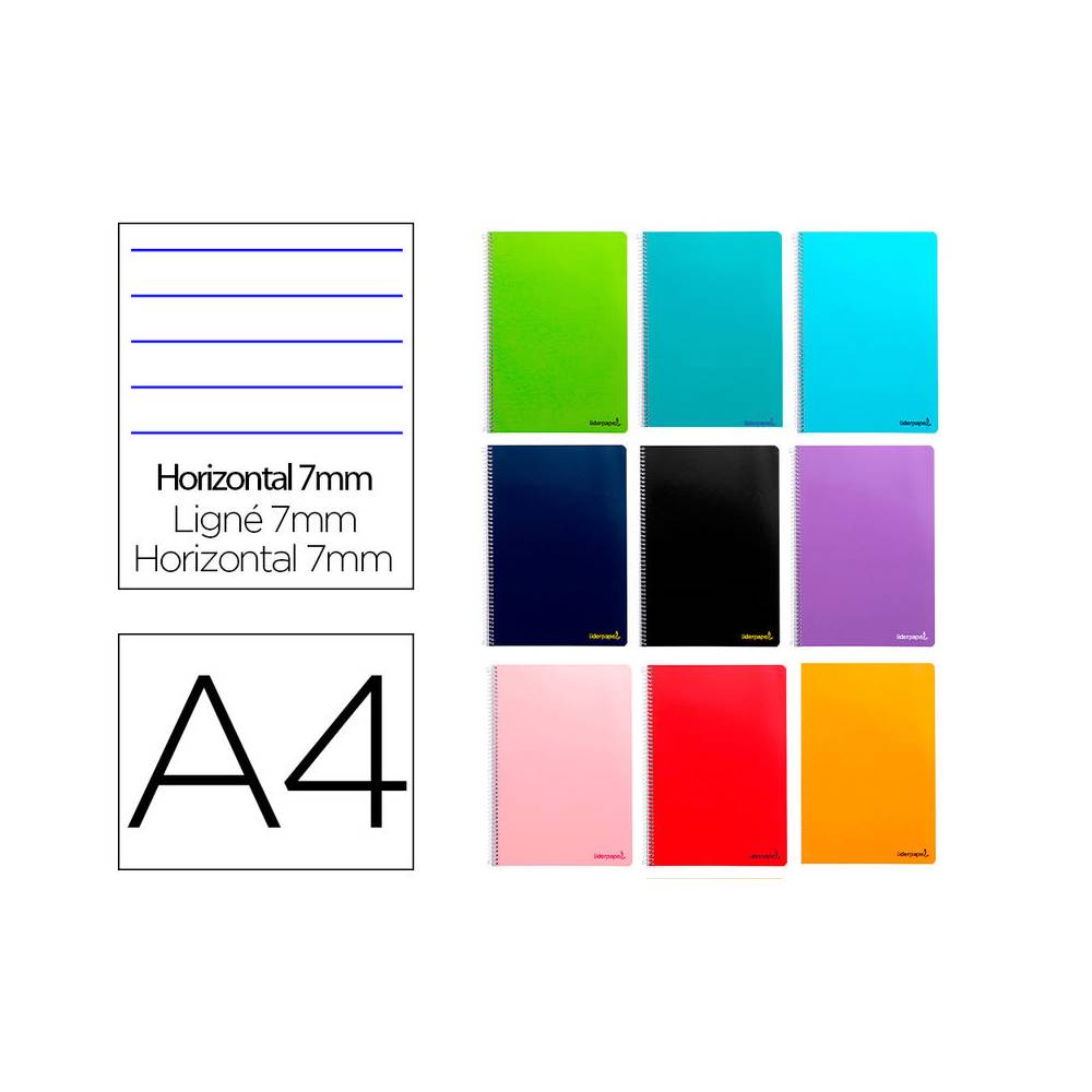 Cuaderno espiral liderpapel a4 micro smart tapa blanda 80h60gr horizontal 7mm doble margen 4 taladros colores