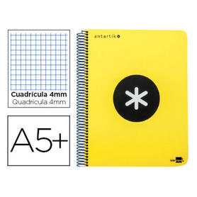 Cuaderno espiral liderpapel a5 antartik tapa dura 80h 100 gr cuadro 5mm con margen color amarillo