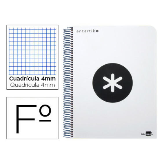 Cuaderno espiral liderpapel a-4 antartik tapa dura 80h 1 00 gr cuadro 5mm color blanco