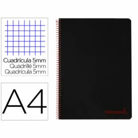 Cuaderno espiral liderpapel a4 micro wonder tapa plastico 120h 90 gr cuadro 5 mm 5 bandas 4 taladros color negro