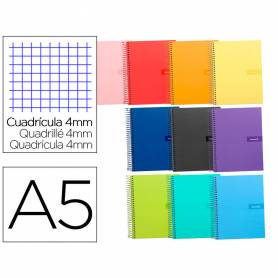 Cuaderno espiral liderpapel a5 crafty tapa forrada 80h 90 gr cuadro 4 mm con margen colores surtidos
