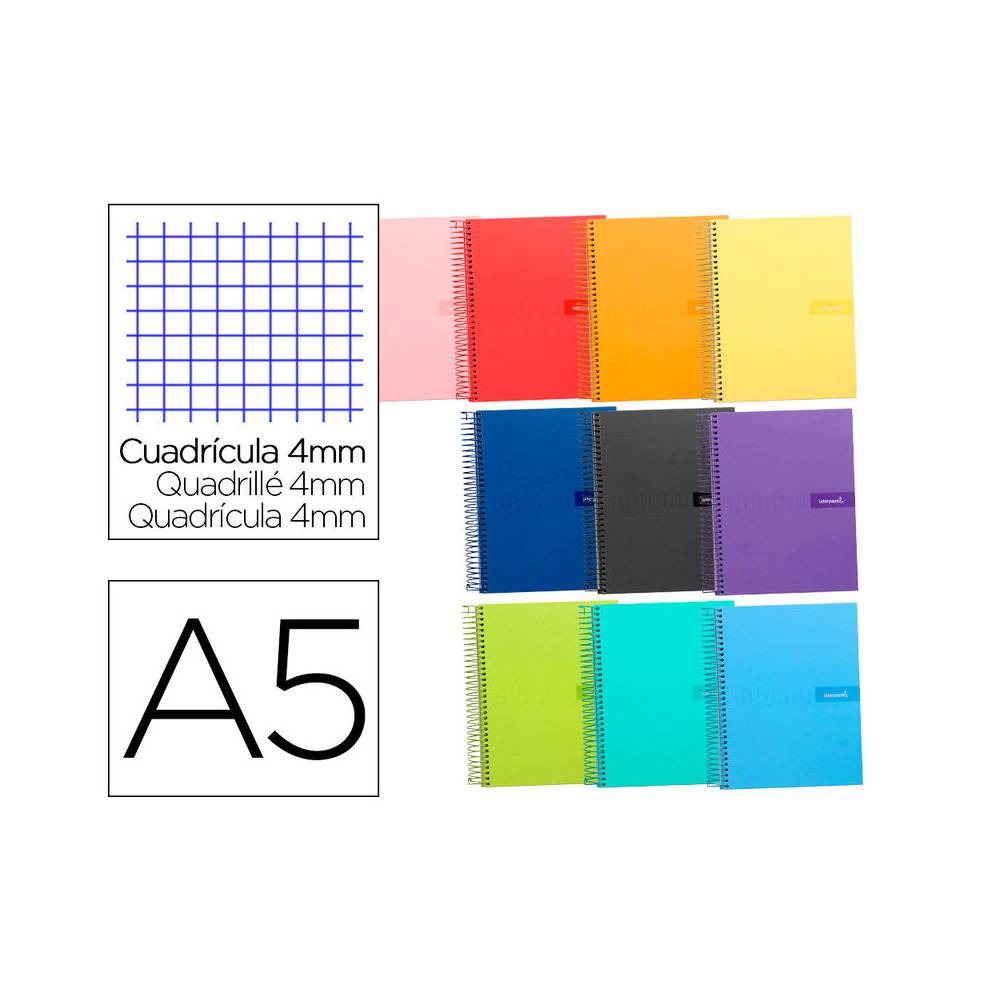 Cuaderno espiral liderpapel a5 crafty tapa forrada 80h 90 gr cuadro 4 mm con margen colores surtidos