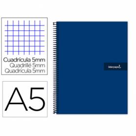 Cuaderno espiral liderpapel a5 micro crafty tapa forrada 120h 90 gr cuadro 5mm 5 bandas6 taladros color azul