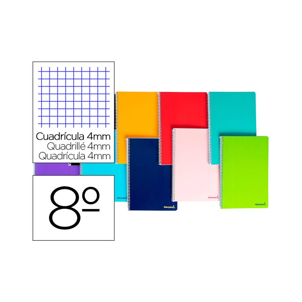 Cuaderno espiral liderpapel bolsillo octavo smart tapa blanda 80h 60gr cuadro 4mm colores surtidos