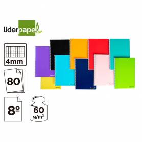 Cuaderno espiral liderpapel bolsillo octavo smart tapa blanda 80h 60gr cuadro 4mm colores surtidos