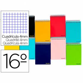 Cuaderno espiral liderpapel bolsillo dieciseavo apaisado smart tapa blanda 80h 60gr cuadro 4mm colores surtidos