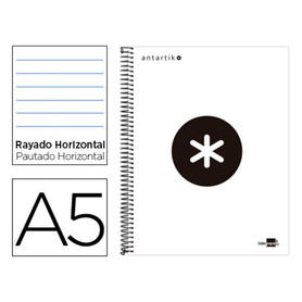 Cuaderno espiral liderpapel a5 micro antartik tapa forrada 120h 100 gr horizontal 5 bandas 6 taladros color blanco