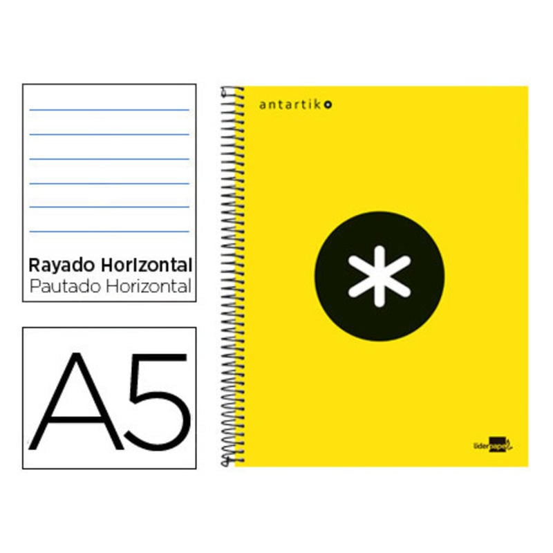 Cuaderno espiral liderpapel a5 micro antartik tapa forrada 120h 100 gr horizontal 5 bandas 6 taladros amarillo fluor