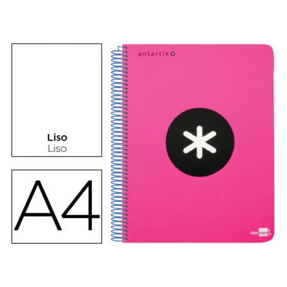 Cuaderno espiral liderpapel a4 micro antartik tapa plastico 120h 100 gr liso con bandas 4 taladros rosa fluo