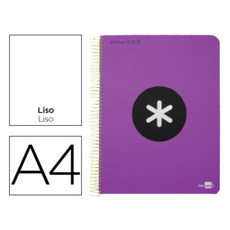 Cuaderno espiral liderpapel a4 micro antartik tapa plastico 120h 100 gr liso con bandas 4 taladros violeta