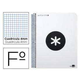 Cuaderno espiral liderpapel folio antartik tapa plastico 80h 100 gr cuadro 4mm con margen color blanco