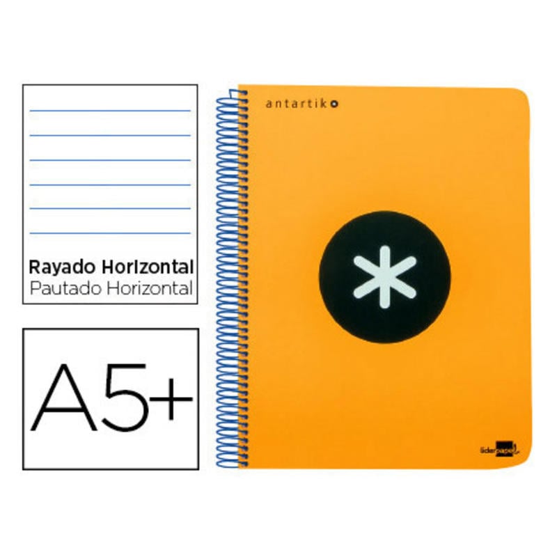 Cuaderno espiral liderpapel cuarto antartik tapa plastico 80h 100 gr horizontal con margen naranja