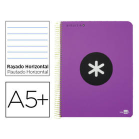 Cuaderno espiral liderpapel cuarto antartik tapa plastico 80h 100 gr horizontal con margen violeta