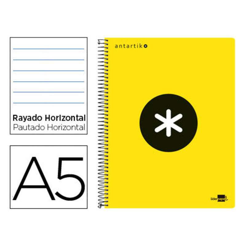 Cuaderno espiral liderpapel a5 micro antartik tapa plastico 120h 100 gr horizontal 5 bandas 6 taladros color amarillo o