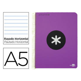 Cuaderno espiral liderpapel a5 micro antartik tapa plastico 120h 100 gr horizontal 5 bandas 6 taladros color violeta