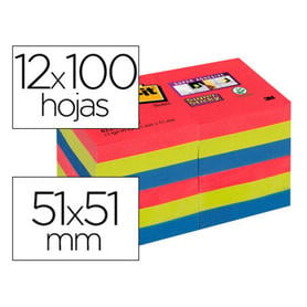 Bloc de notas adhesivas quita y pon post-it super sticky 51x51 mm pack de 12 bloc colores joya pop surtidos