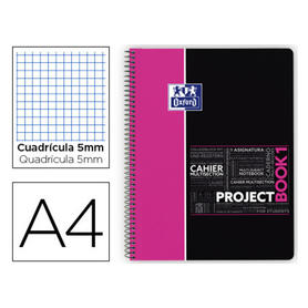 Bloc espiral oxford tapa plastico microperforado projectbook1 din a4 80 hojas 90 gr cuadros 5 mm rosa app