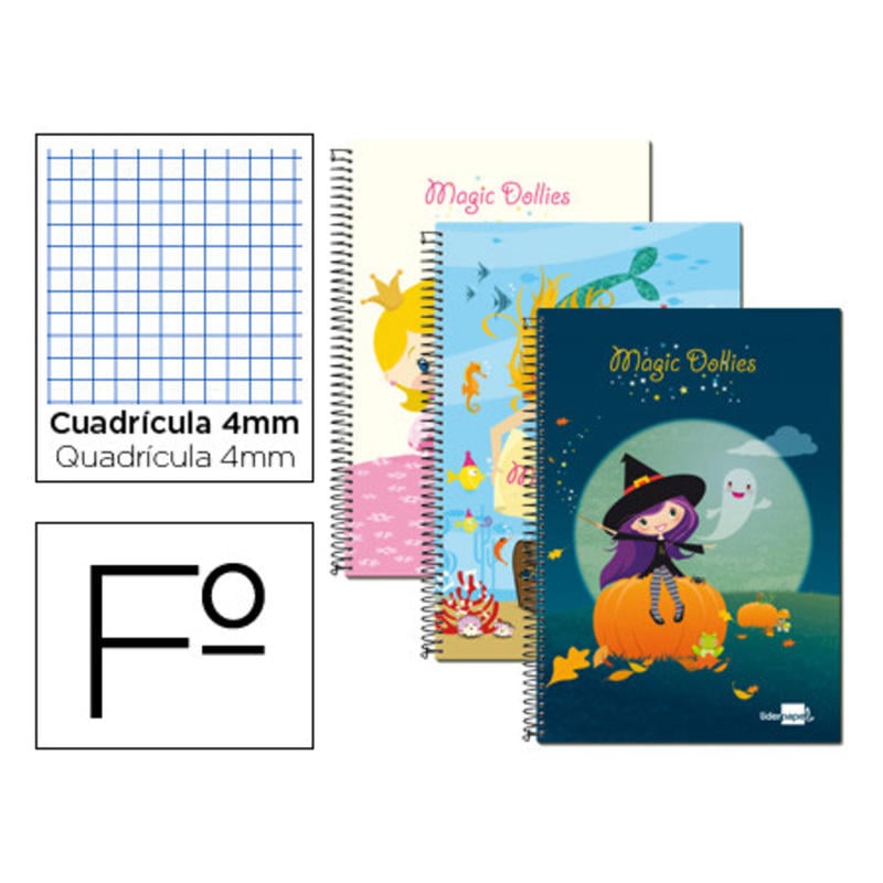 Cuaderno espiral liderpapel folio 80h cuadro 4mm tapa blanda 60 gr fantasia magic dollies