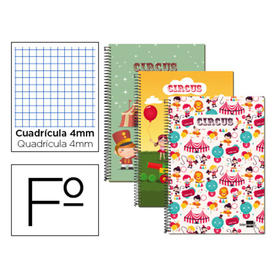 Cuaderno espiral liderpapel folio 80h cuadro 4mm tapa blanda 60 gr fantasia circus