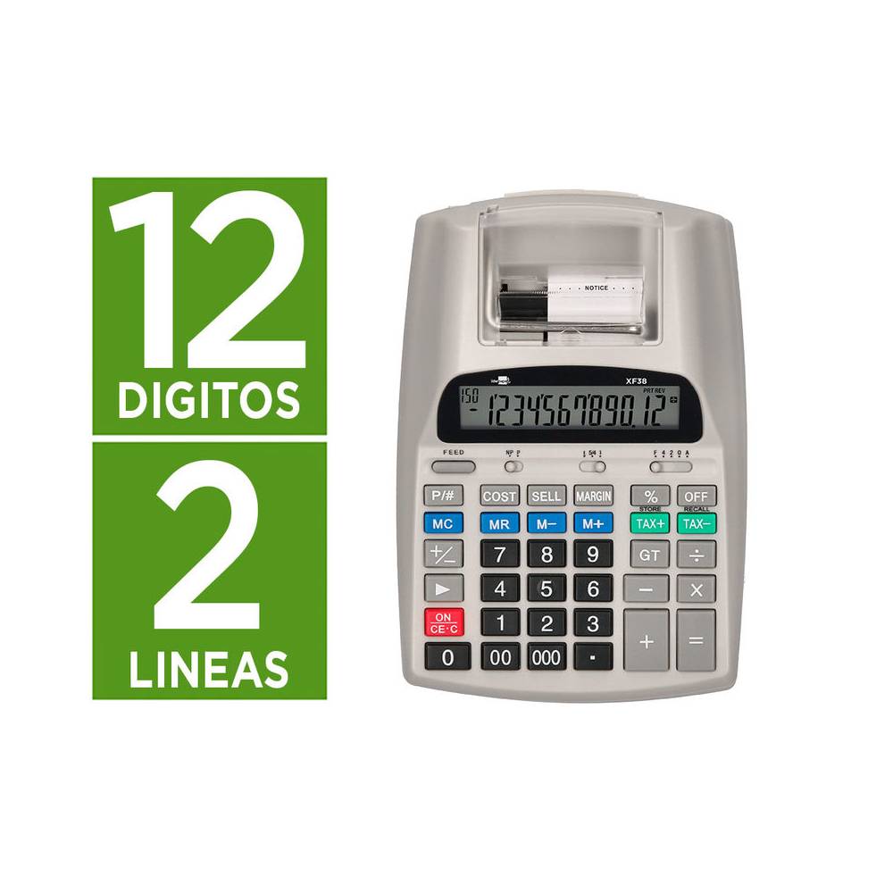 Calculadora liderpapel impresora pantalla papel 57 mm 12 digitos impresion bicolor blanca 225x158x56 mm