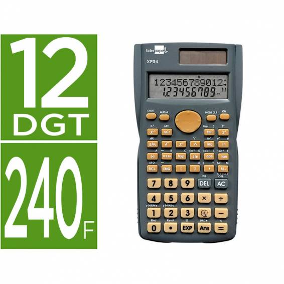 Calculadora liderpapel cientifica xf34 12 digitos 240 funciones con tapa solar y pilas color gris 156x85x20